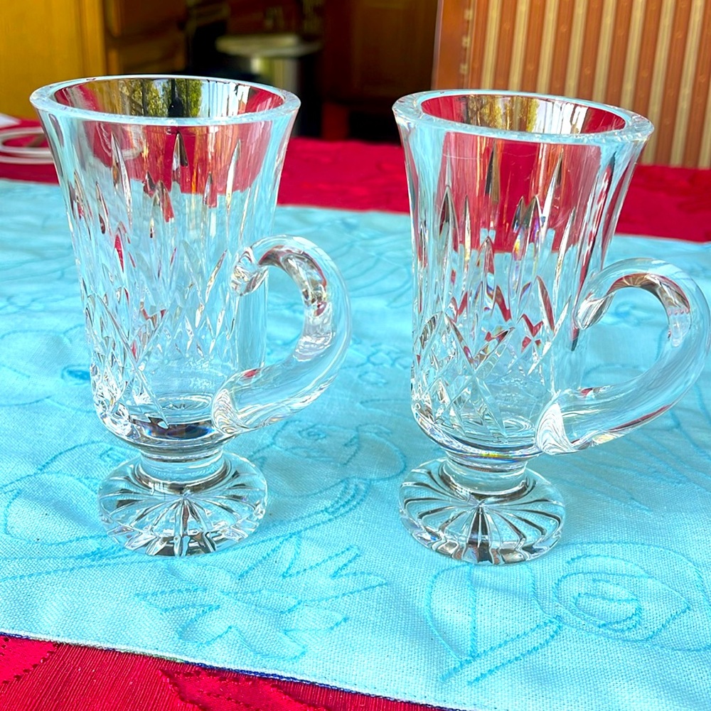 Rare set of 2 Vintage Waterford Crystal Lismore Irish coffee mugs stamped 5 oz